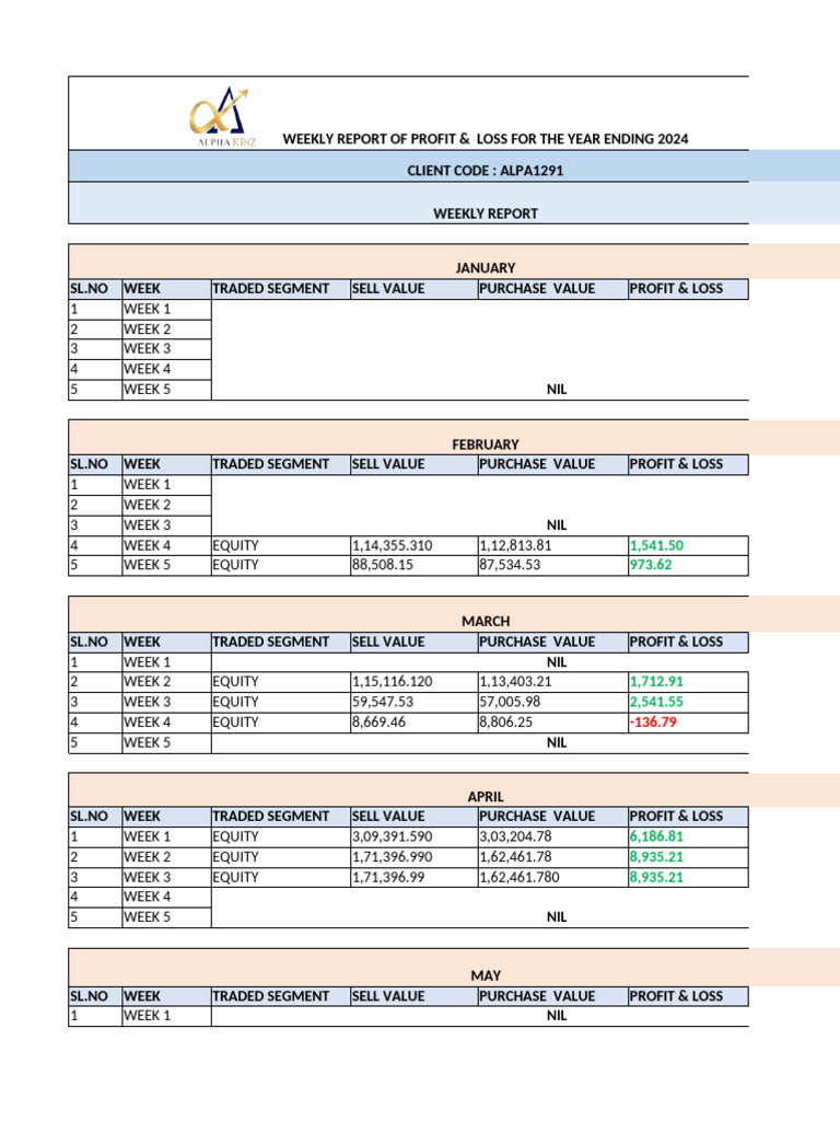Weekly Profit & Loss Report 2024 | PDF | Equity (Finance) | Knowledge ...