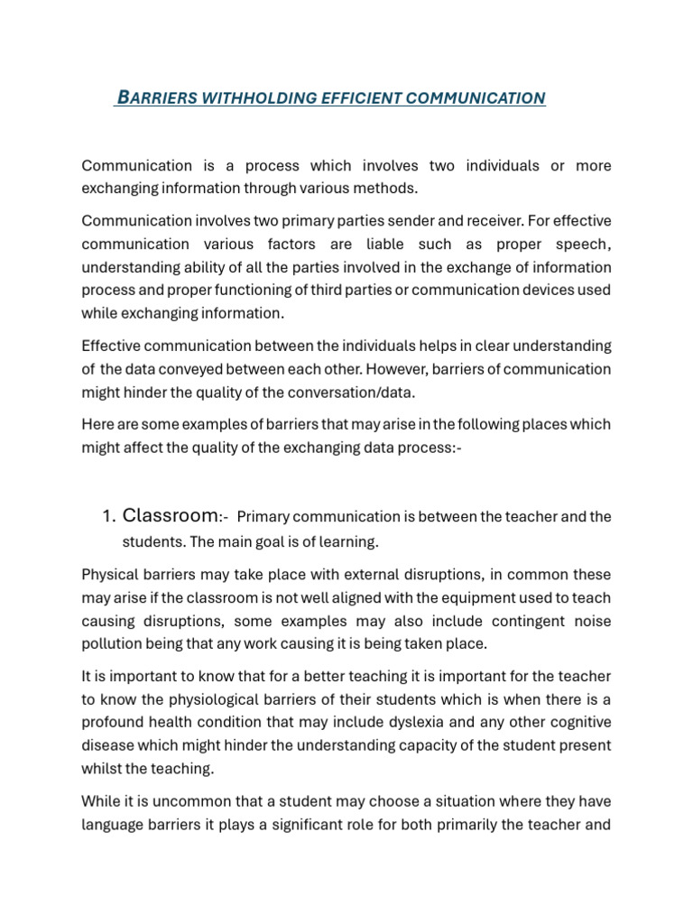 Barriers of Communication | PDF | Communication | Information