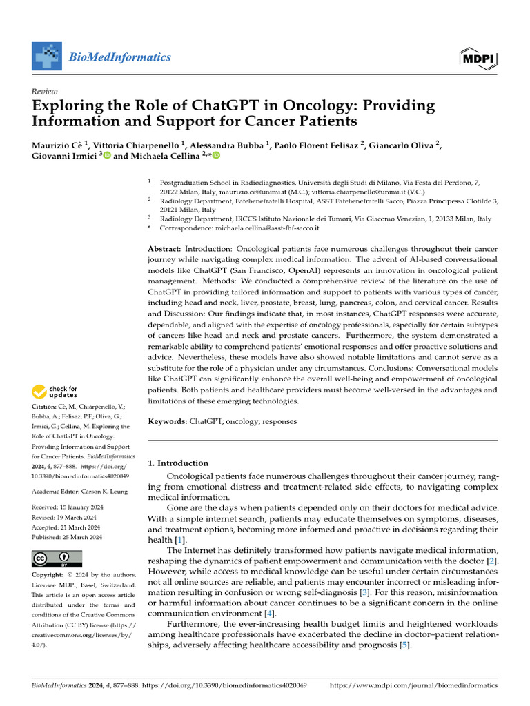 1-Exploring The Role of ChatGPT in Oncology Providing Information and ...