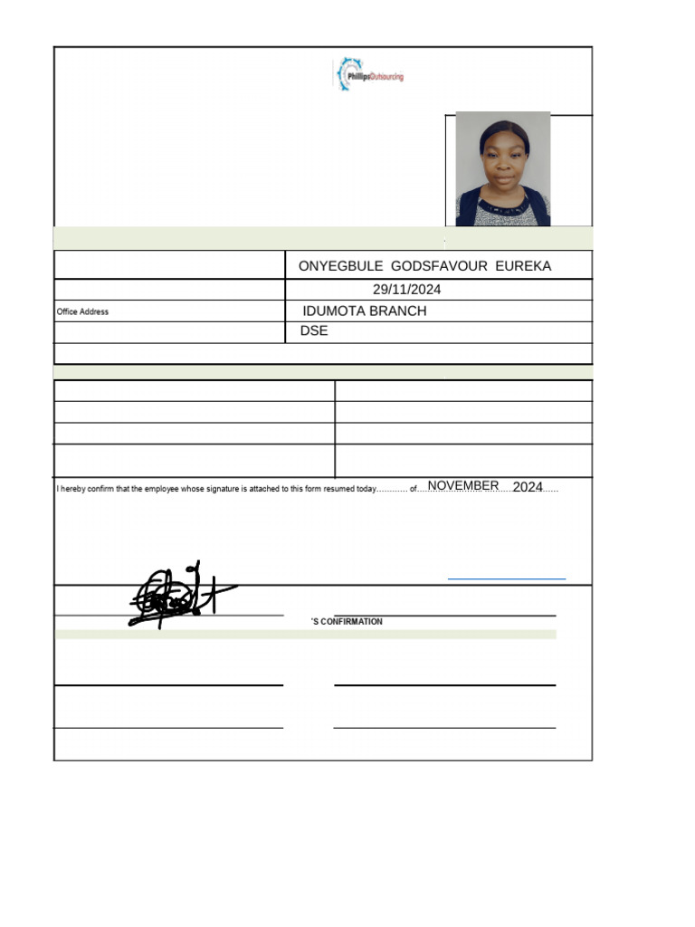 Employee Resumption Confirmation Form | PDF