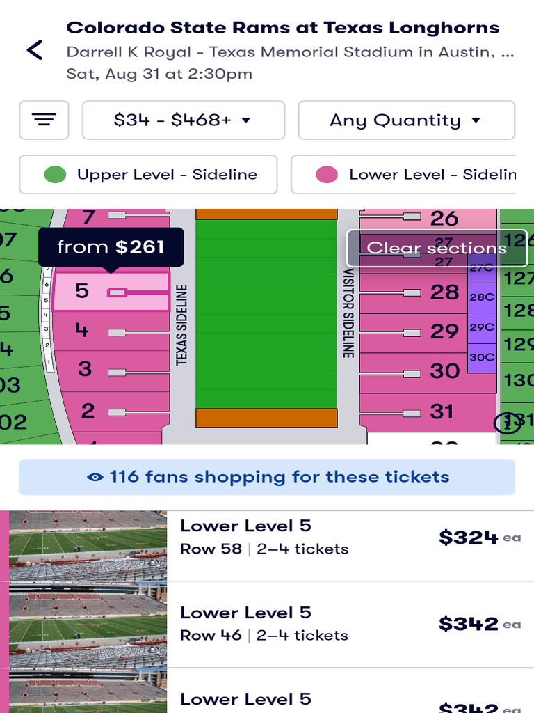 Colorado State Rams at Texas Longhorns Tickets - Darrell K Royal ...