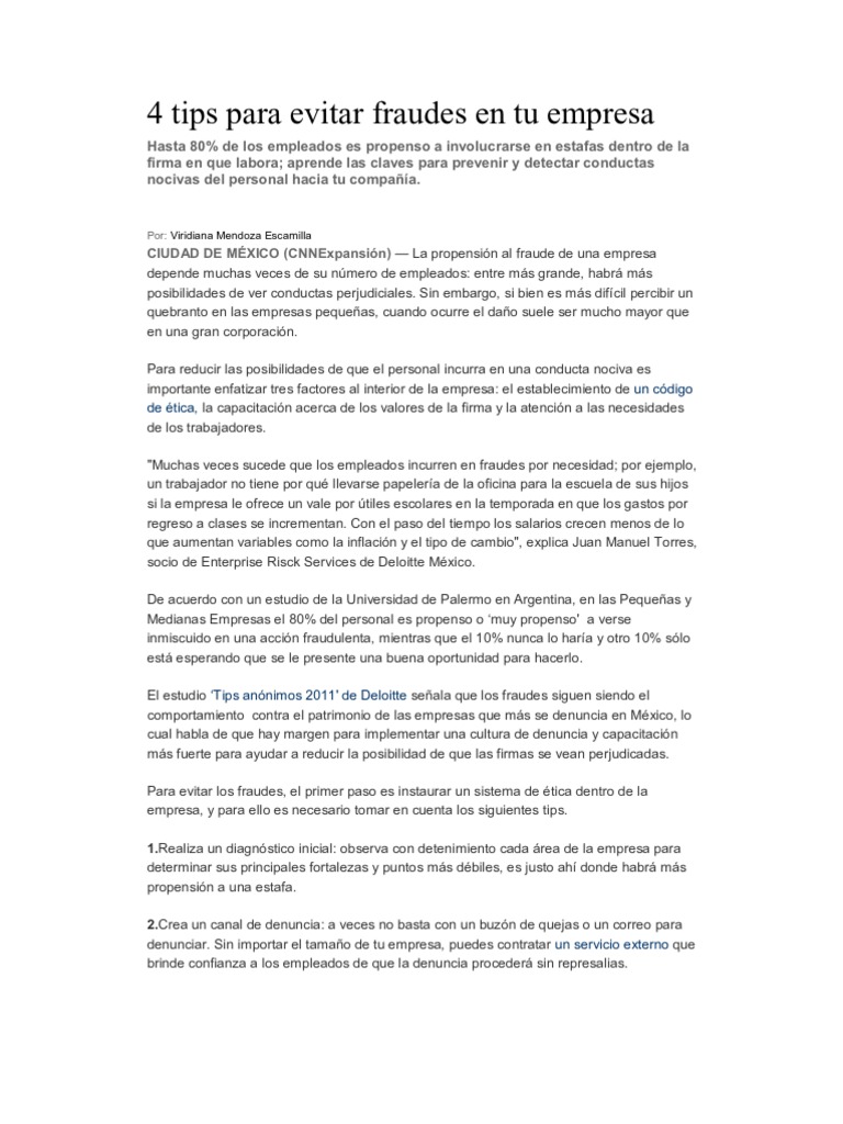 4 Tips para Evitar Fraudes en Tu Empresa | PDF