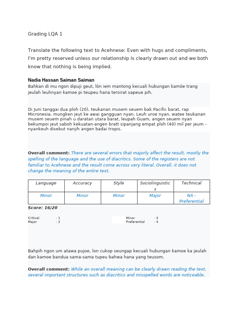 Acehnese Translation Grading Report | PDF | Languages | Foreign ...