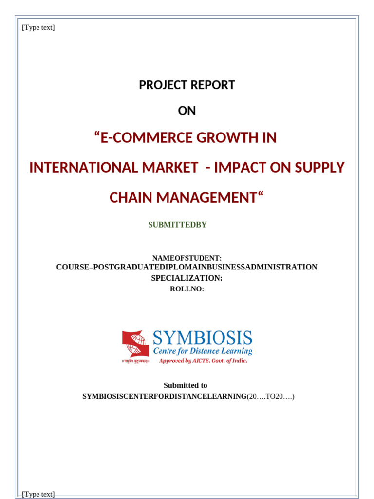 Mba Project Report Supply Chain Management | PDF | E Commerce | World ...