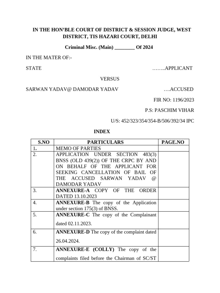 Bail Cancellation Application Format | PDF | Bail | Assault