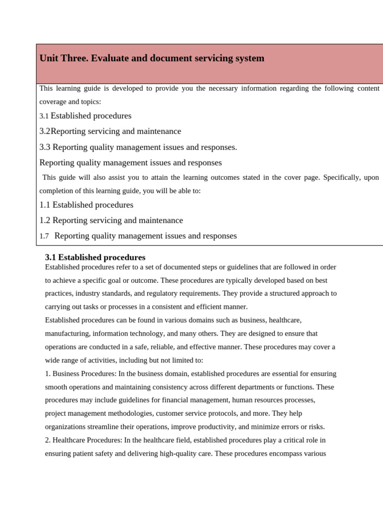 Established Procedures for Quality Management | PDF | Quality ...