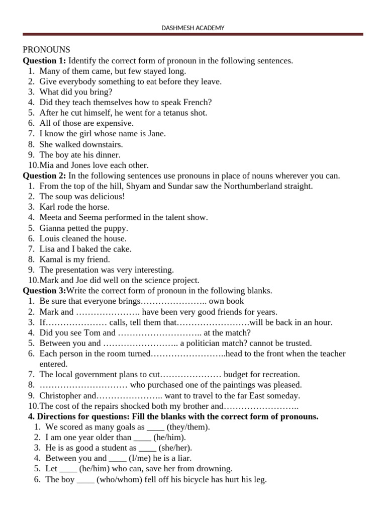 Pronouns Pdf