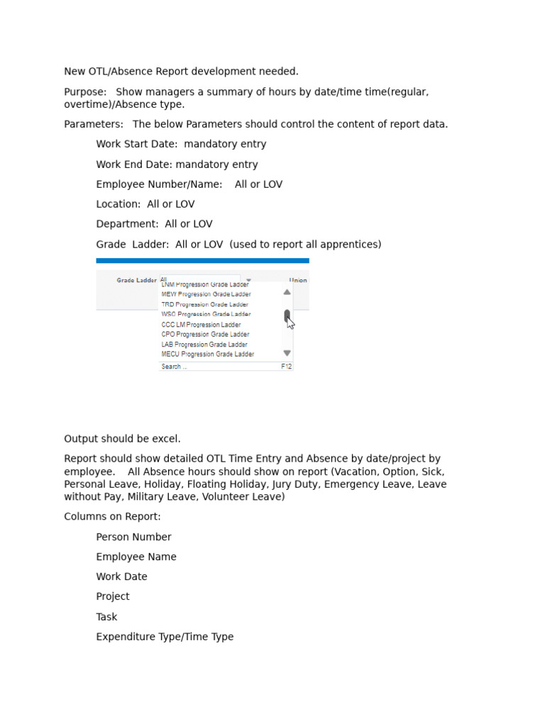 OTL Absence Report Development Guide | PDF | Labor | Working Time