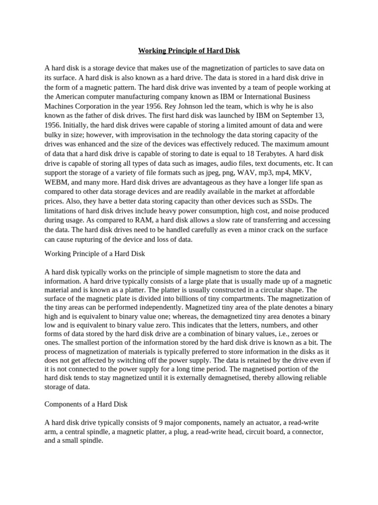 Working Principle of Hard Disk | PDF | Hard Disk Drive | Bios