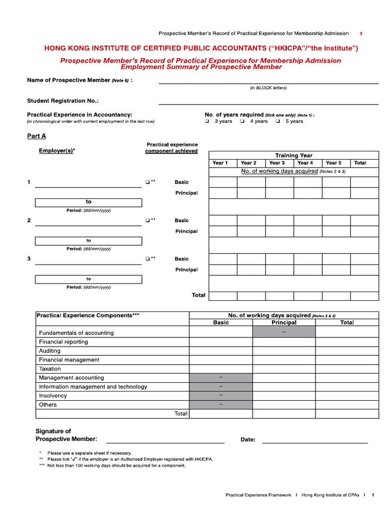 HKICPA Membership Practical Experience Guide | PDF