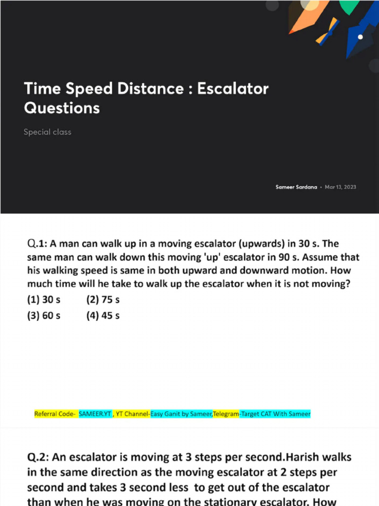 Time Speed Distance Escalator Questions No Anno | PDF