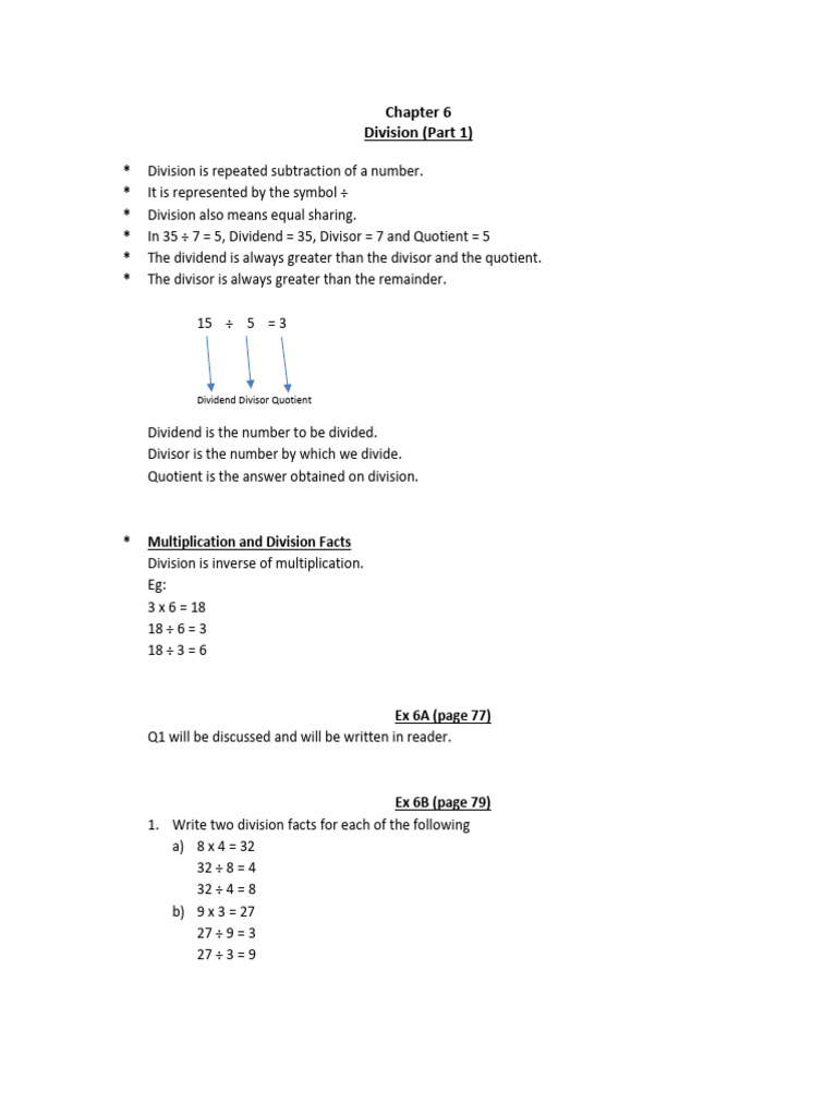 IPS W Chapter 6 DIVISION Part-1 | PDF | Division (Mathematics ...