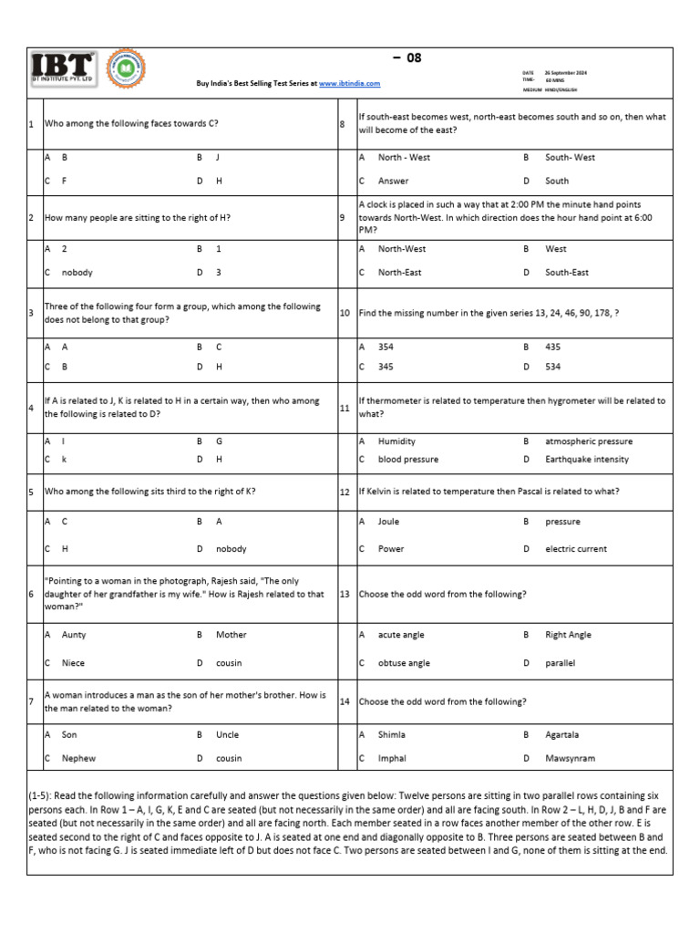 Directional and Logical Reasoning Questions | PDF | Metrology | Quantity