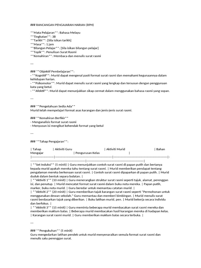 RPH Surat Rasmi | PDF