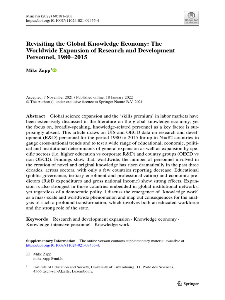 Revisiting The Global Knowledge Economy: The Worldwide Expansion of ...