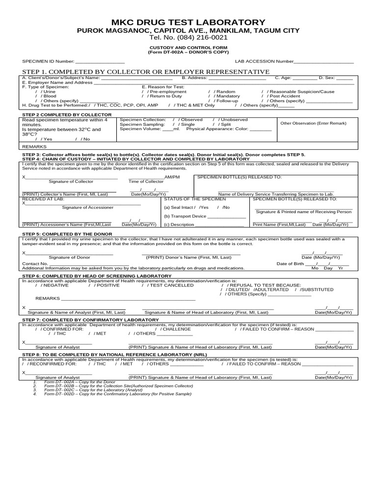 Custody and Control Form 2A | PDF | Drug Test | Clinical Medicine
