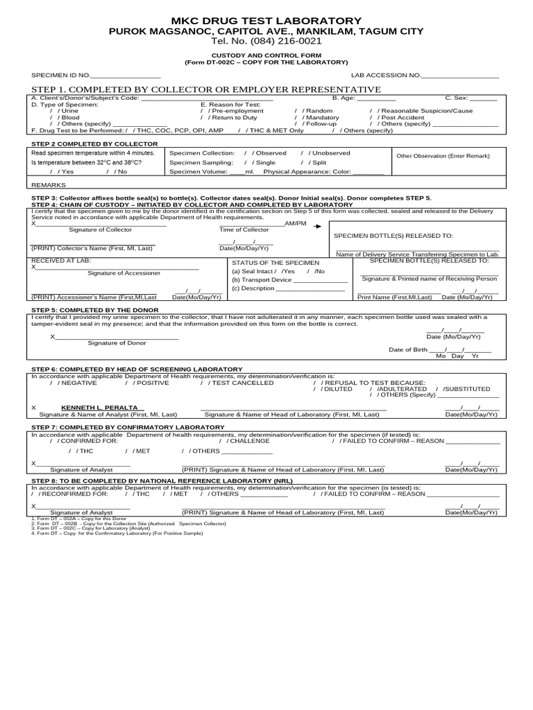 Drug Test Chain of Custody Form | PDF | Drug Test