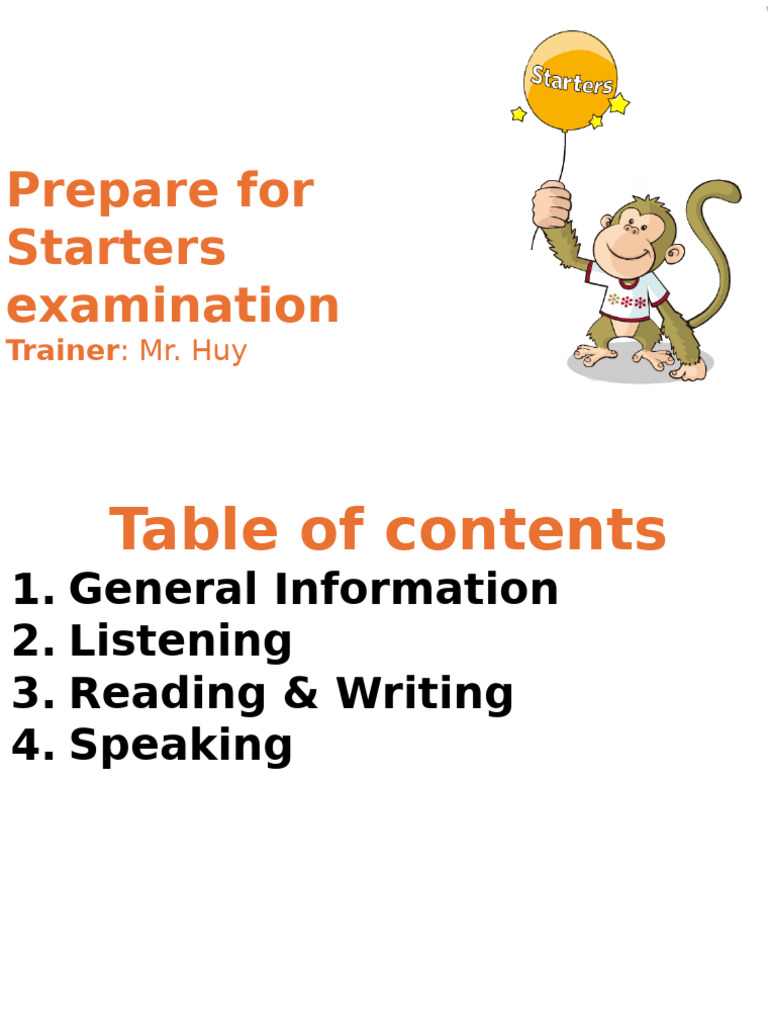 Starters Examination Preparation Guide | PDF | Vocabulary | Language ...