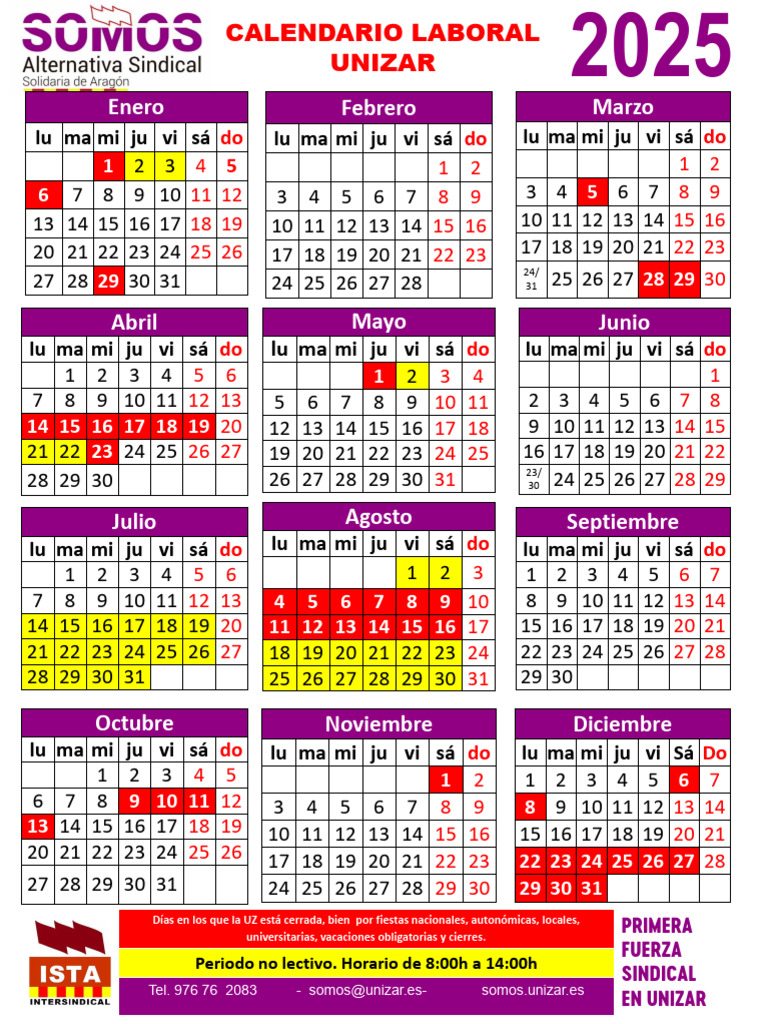 Calendario Laboral UNIZAR 2025 | PDF | Salud global | Gestión de ...