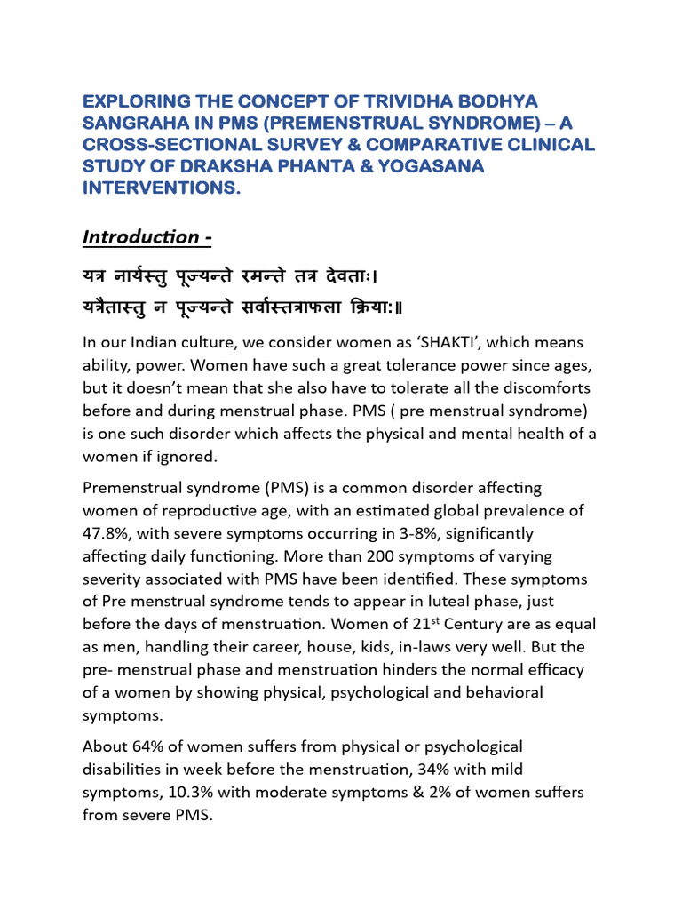 Trividha Bodhya Sangraha in PMS Study | PDF | Premenstrual Syndrome ...