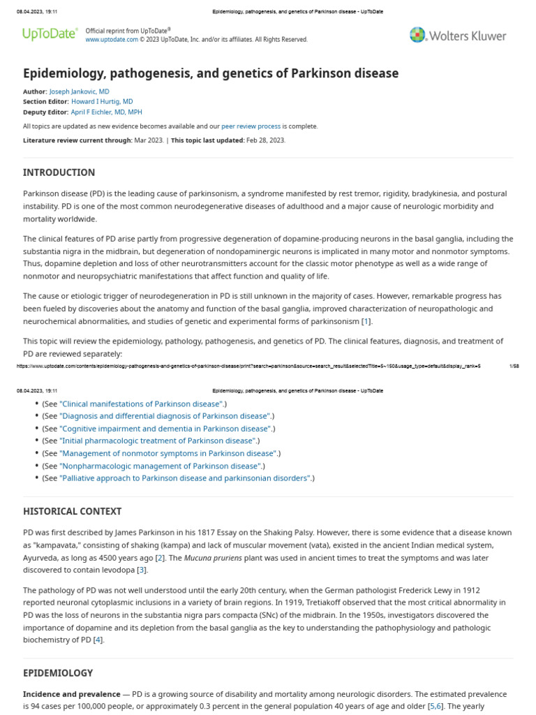 Epidemiology, Pathogenesis, and Genetics of Parkinson Disease ...