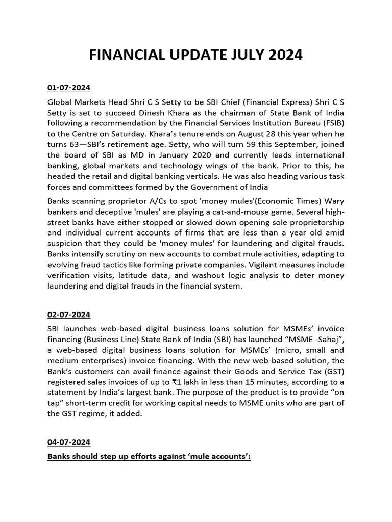 Financial Update July 2024 | PDF | Banks | Reserve Bank Of India - Financial Records To Current Date Update Update Update Update Update
