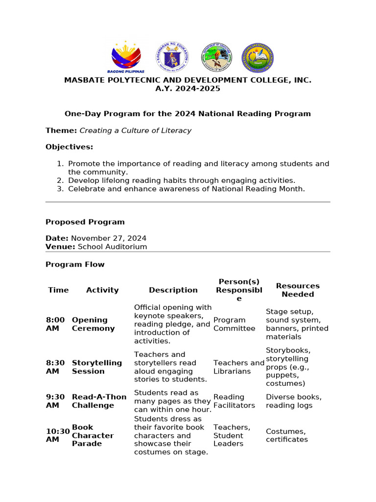 National Reading Program 2024 Agenda | PDF | Human Communication