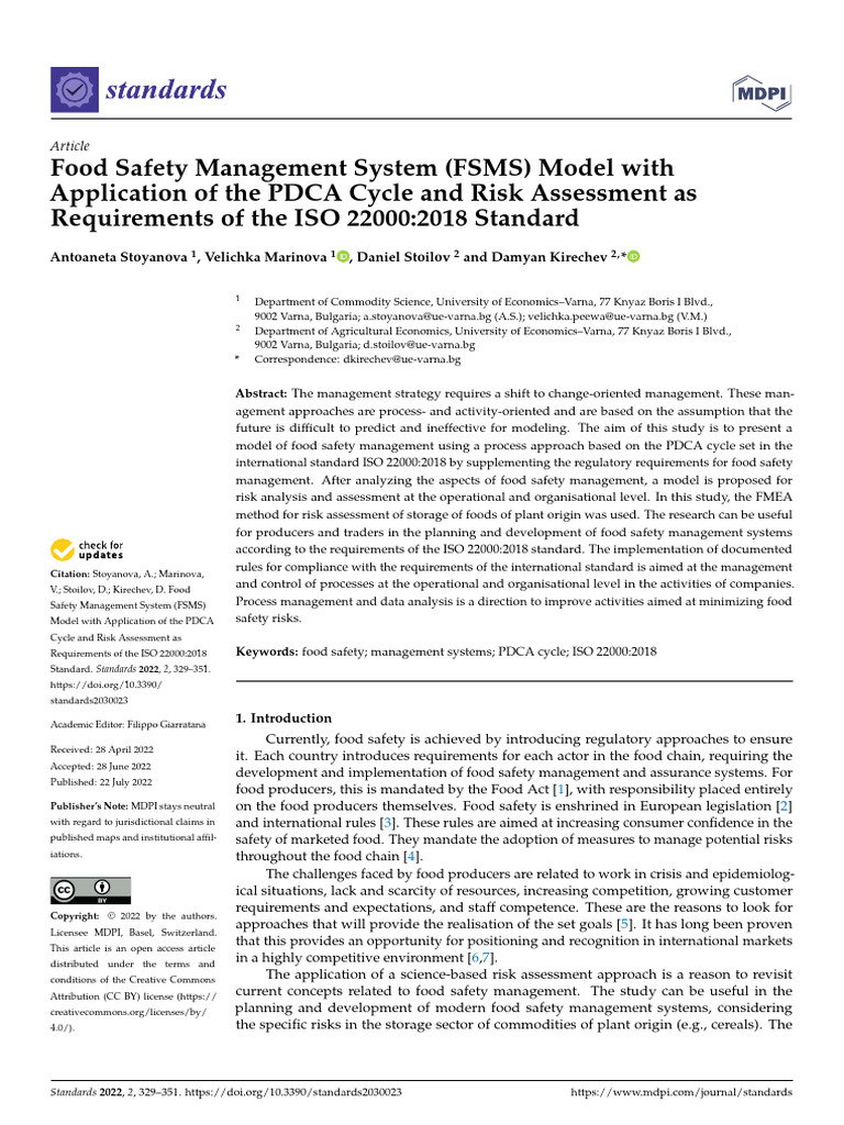 FSMS Model With PDCA Cycle & Risk Assessment. | PDF | Risk | Food Safety