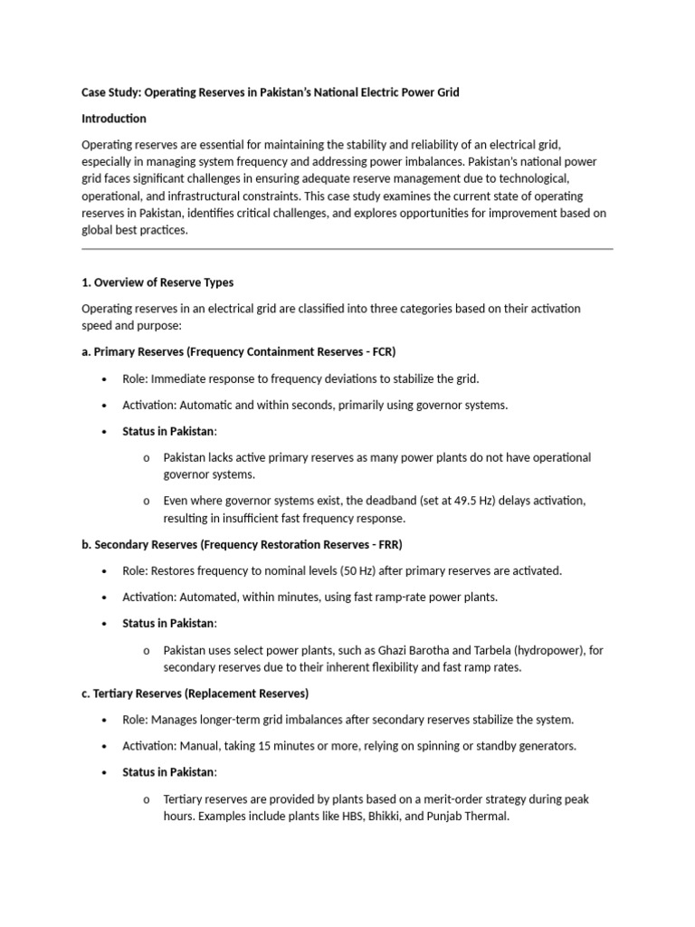 Operating Reserves in Pakistan's Power Grid | PDF | Electrical Grid ...