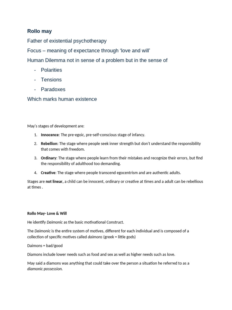 Rollo May's Stages of Human Development | PDF