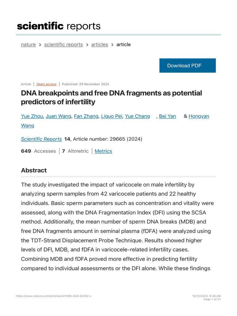 DNA Breakpoints as Infertility Predictors | PDF | Biology | Biochemistry