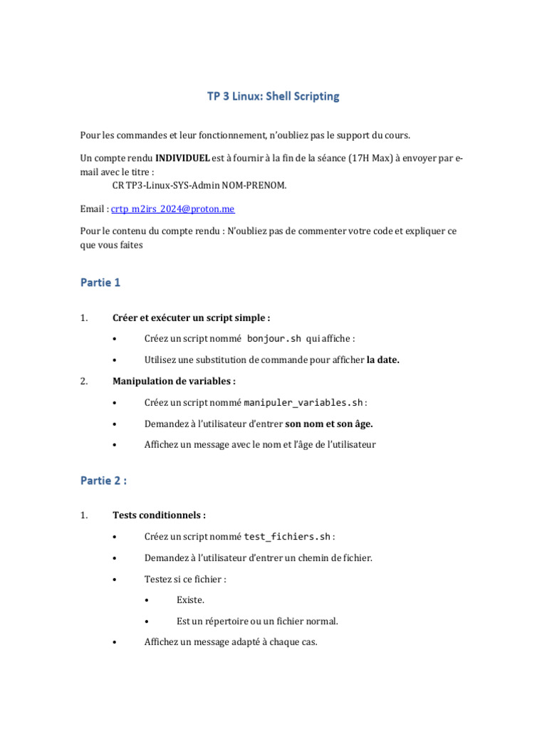 TP3 Linux : Scripts Shell et Sauvegarde | PDF | Fichier informatique ...