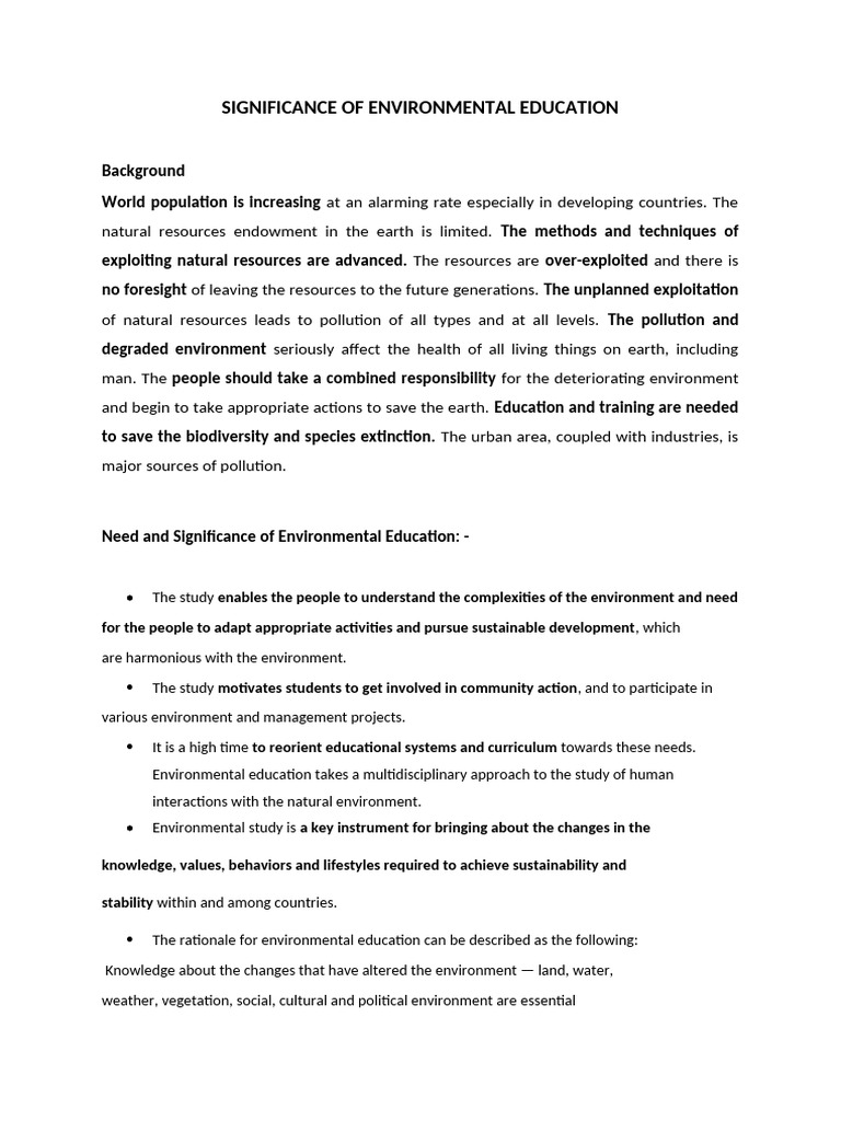 Importance of Environmental Education | PDF | Natural Environment ...