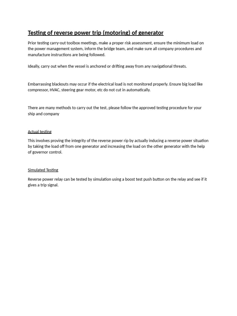 Reverse power test of ae procedure pdf