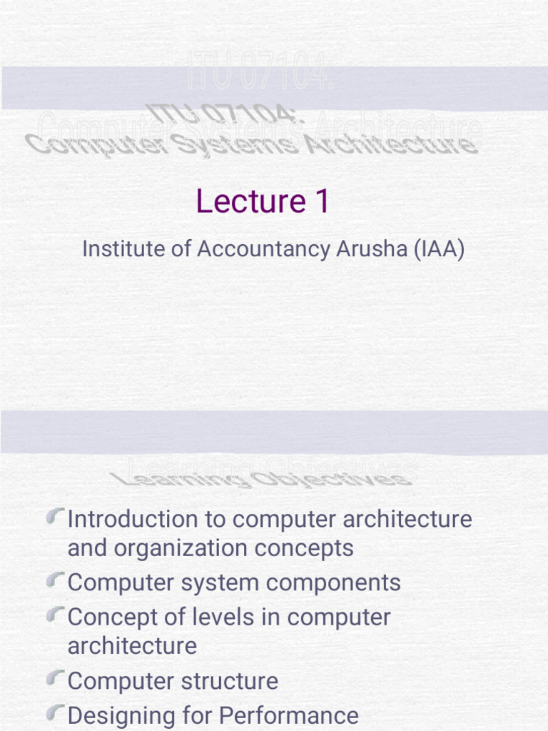 Lecture 1 - Computer System Architecture | PDF | Central Processing ...