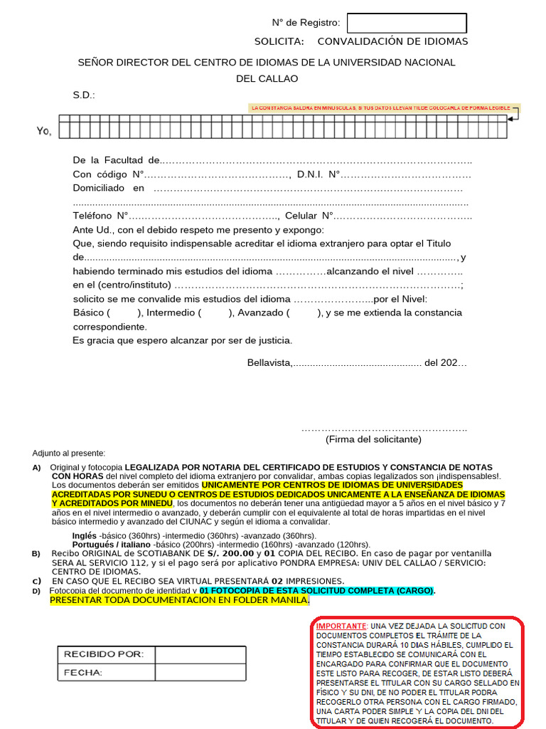 Solicitud de Convalidación de Idiomas | PDF