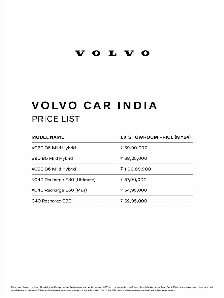 Volvo Pricing Sheet | PDF