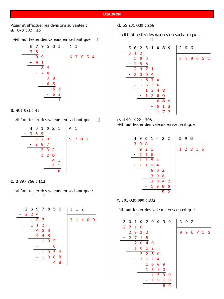 Divisions mathématiques à résoudre | PDF
