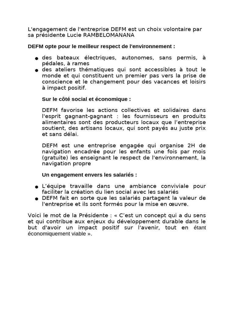 DEFM : Engagement pour l'environnement et la solidarité | PDF
