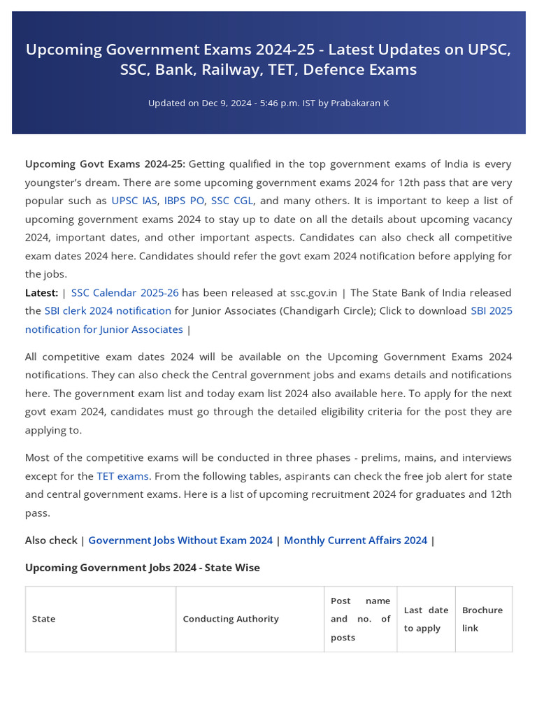 Upcoming Government Exams 2024-25 Guide | PDF | Government Of India ...