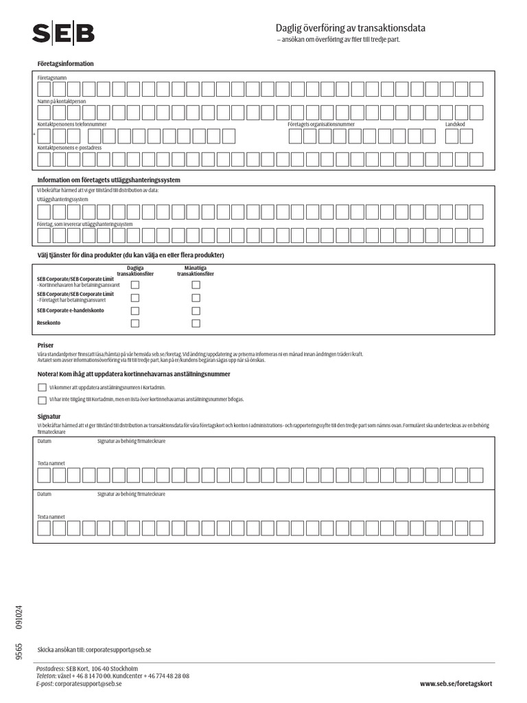 TEM Orderform SE SEB 9565 | PDF