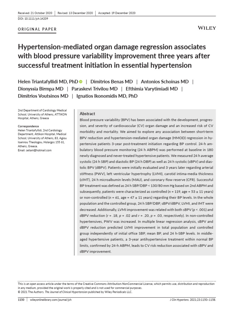 Hypertension Treatment and Organ Damage | PDF | Blood Pressure ...