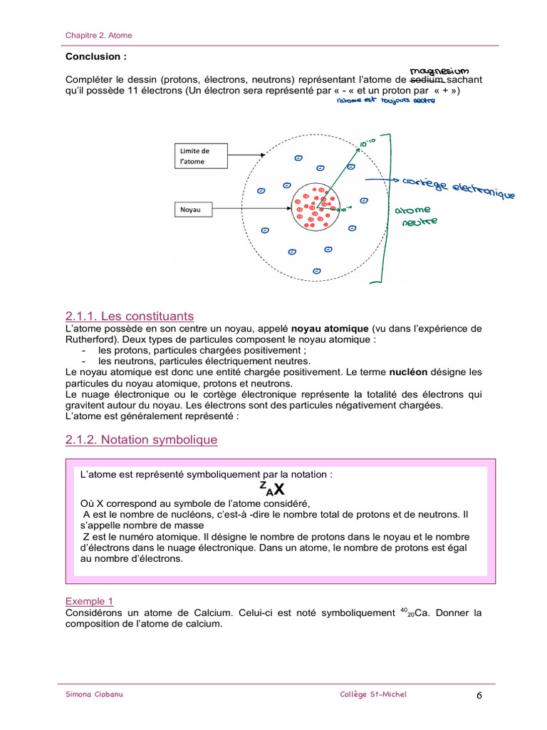 Structure de l'atome et ses constituants | PDF | Atomes | Noyau atomique