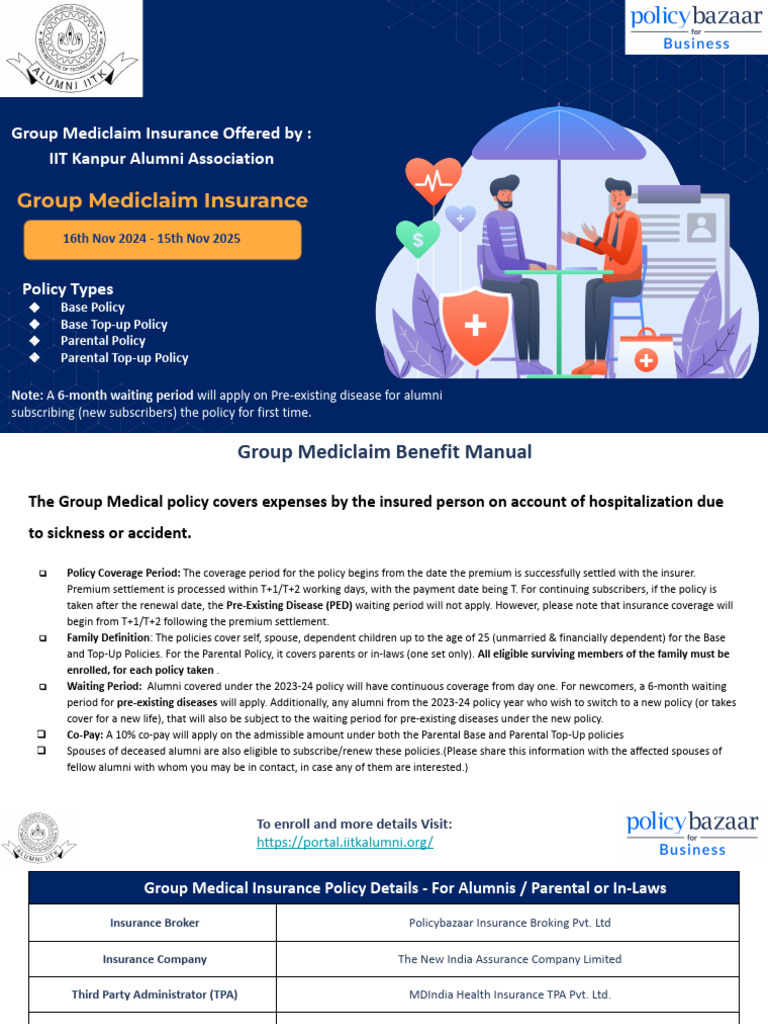 IITKAA Group Mediclaim Handbook FY(2024-25)-1 | PDF | Insurance ...