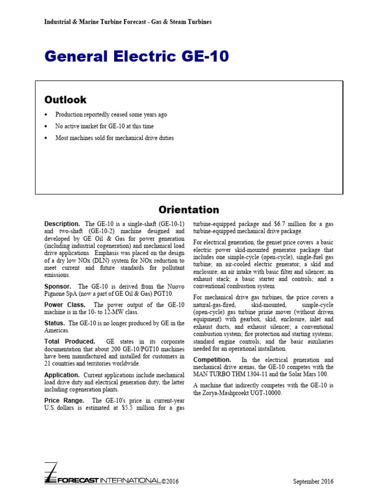 GE-10 Gas Turbine Overview & Forecast | PDF | Gas Turbine | Power Station