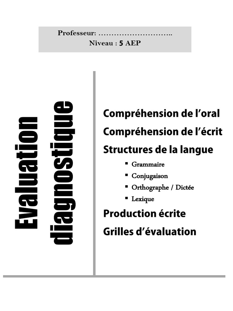 Evaluation diagnostique 5aep fran ais pdf m canique du langage