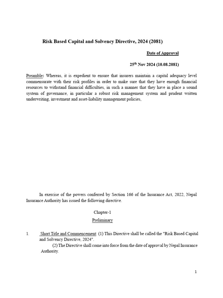 Risk Based Capital Directive 2024 | PDF | Insurance | Valuation (Finance)