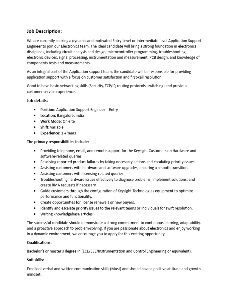 Application Entry (Electronics and Communications) - Job Description | PDF