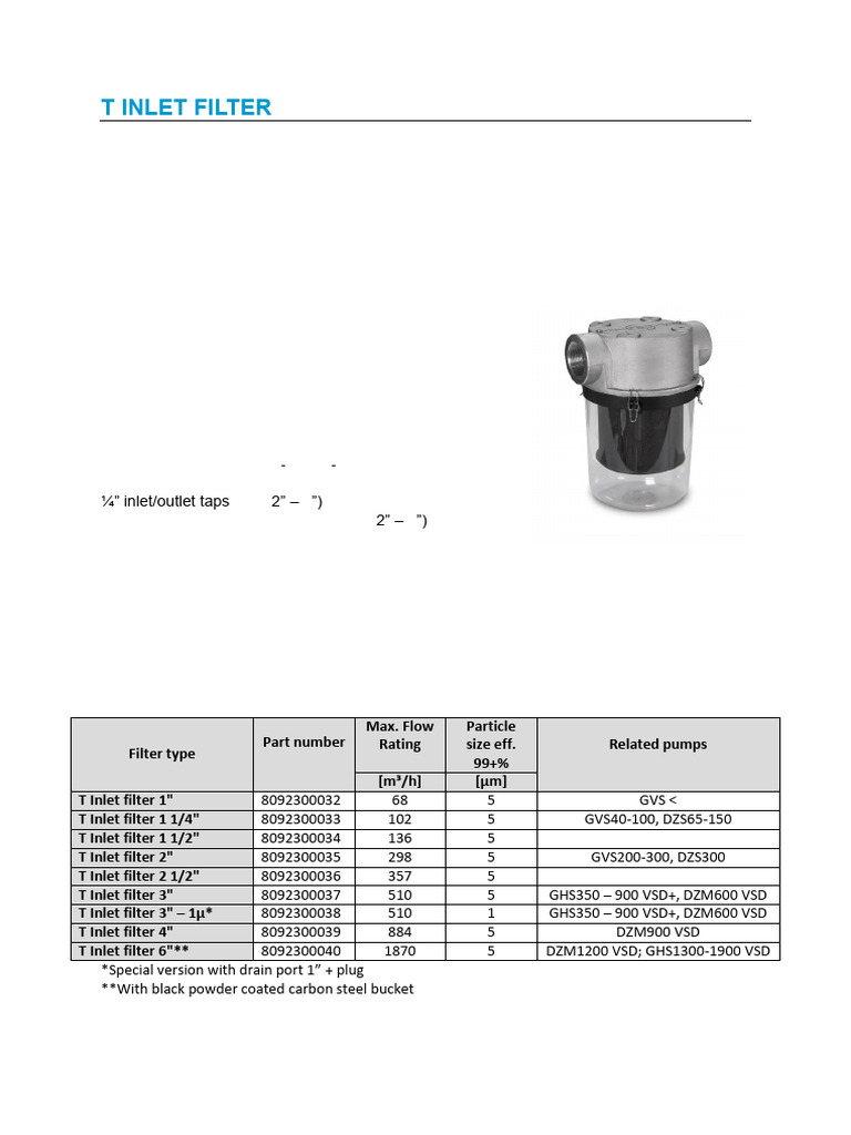 Atlas Copco T-Style Inlet Filter Guide | PDF