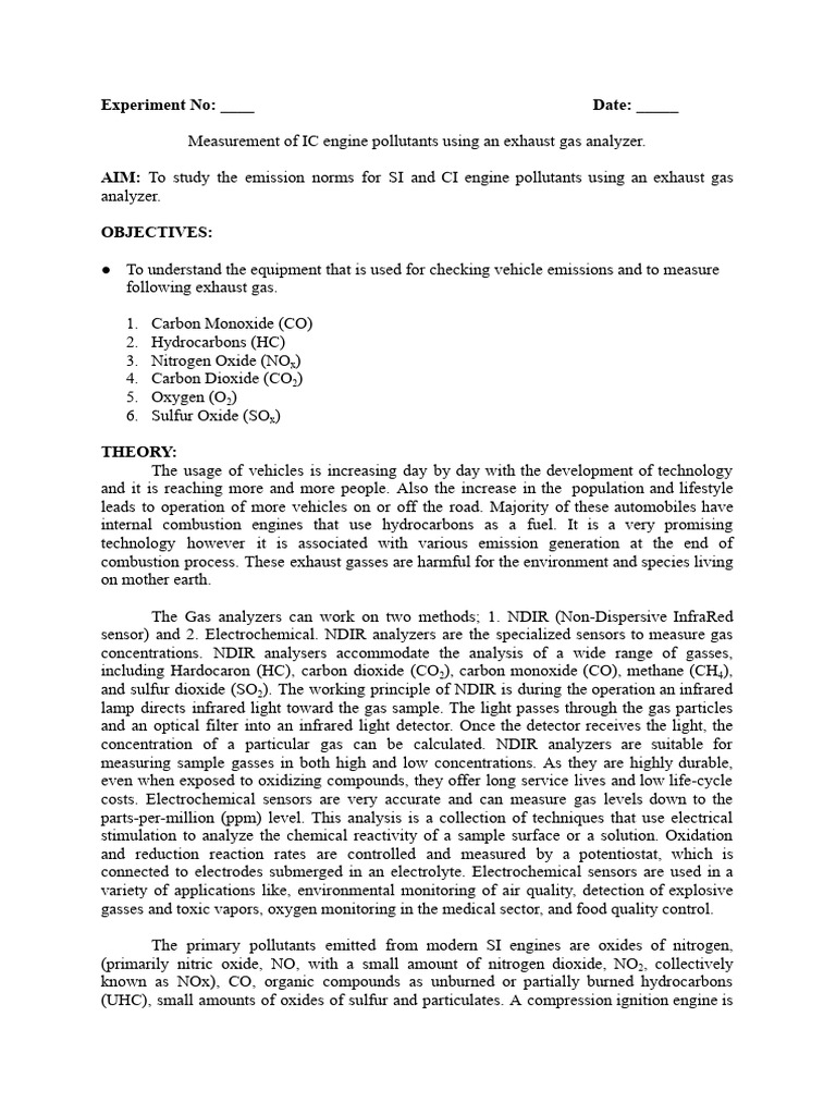 Exhaust Gas Analyzer for Engine Emissions | PDF | Exhaust Gas | Combustion